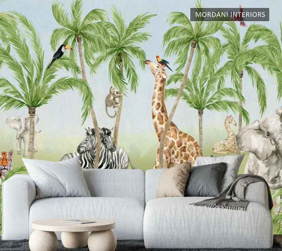 ZEBRA & GIRAFFE TROPICAL WALL MURALS _ I